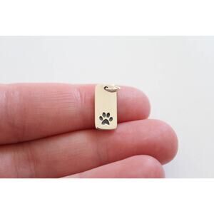 Sterling Silver Paw Print Pendant, Paw Print Charm, Paw Print Rectangle Charm